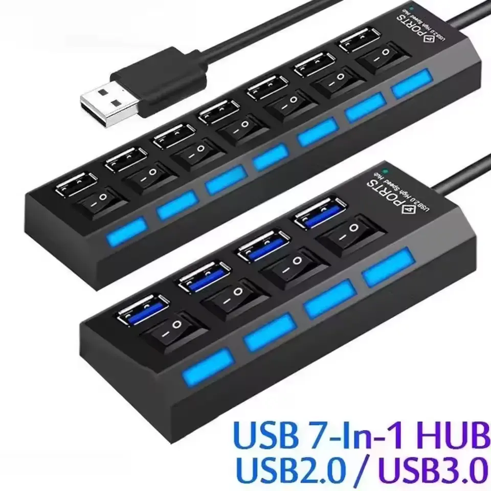وصلة USB Hub بـ 7 منافذ – موزع USB عالي السرعة لأجهزة الكمبيوتر واللابتوب