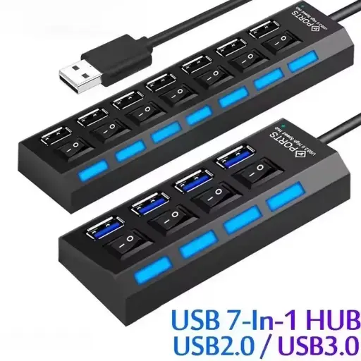 وصلة USB Hub بـ 7 منافذ – موزع USB عالي السرعة لأجهزة الكمبيوتر واللابتوب